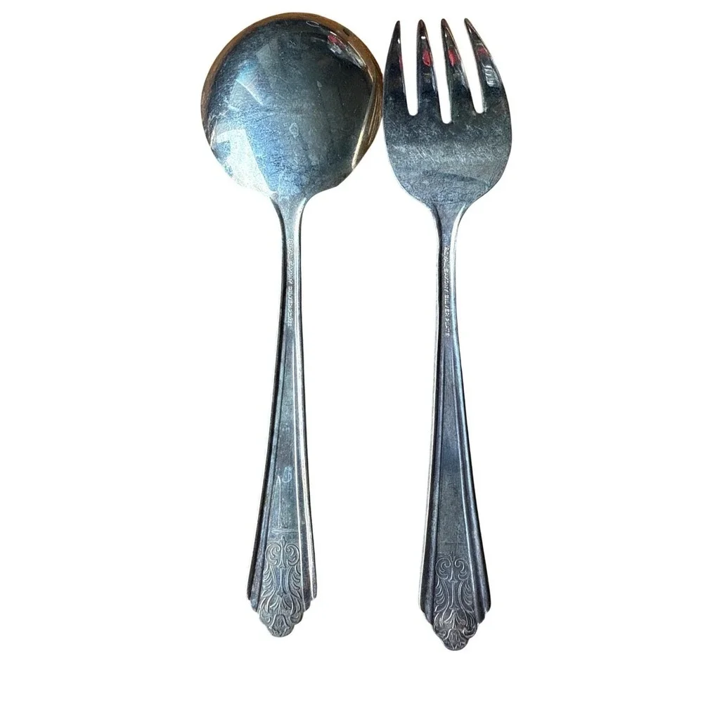 Royal Saxony Silverplate‎ Serving Spoon Fork Set 1935 Unpolished
